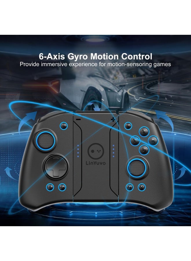 LinYuvo وحدة تحكم ألعاب بلوتوث Classic Joypad LinYuvo KS33 لجهاز Switch و Switch Lite و Switch OLED مع 8 ألوان من إضاءة RGB، عصا معدنية، جيروسكوب بستة محاور، وظيفة Turbo، اهتزاز مزدوج قابل للتعديل، وظيفة إيقاظ، تحكم بالحركة، انفجار سريع، بطارية 500mAh - Image 3